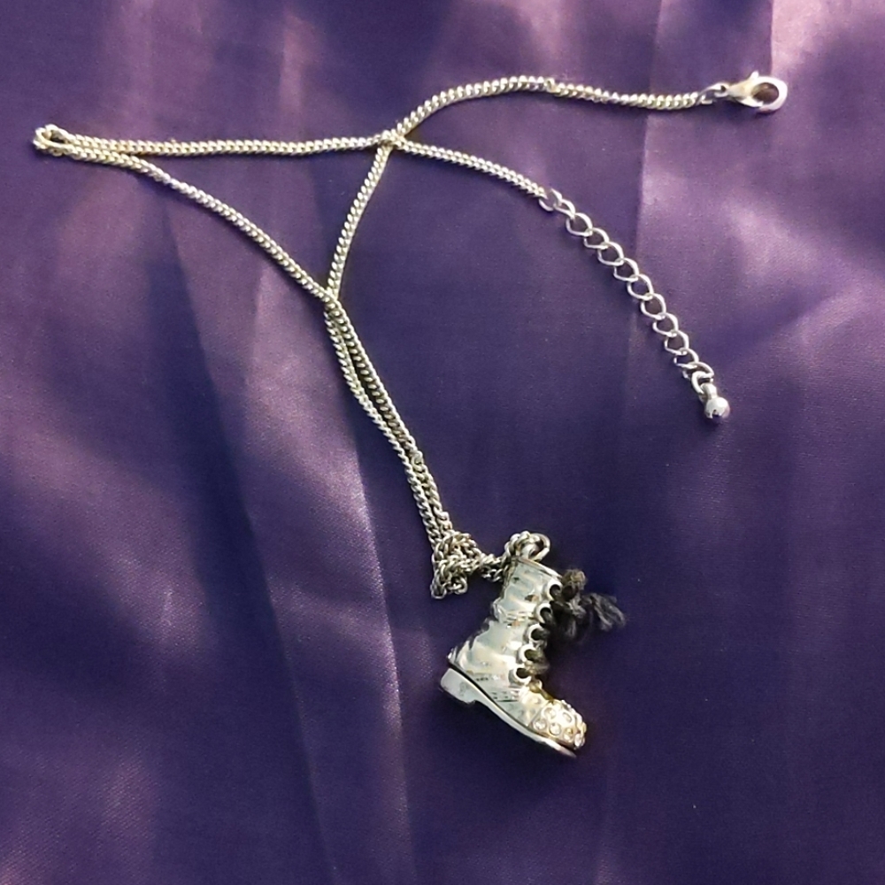 Silver Combat Boot/Rhinestone Necklace from Japan